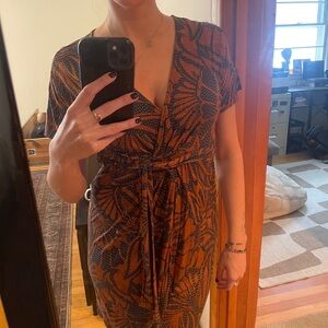 BCBGMaxAzria Brown and Black Floral Midi Dress